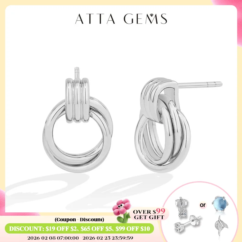 

АТТАГЕМ ‌ ‌ Винтажные серьги-гвоздики с двойным кольцом S925, серебряные серьги 18 карат с позолоченной стальной текстурой, геометрические серьги-гвоздики для женщин для вечеринки