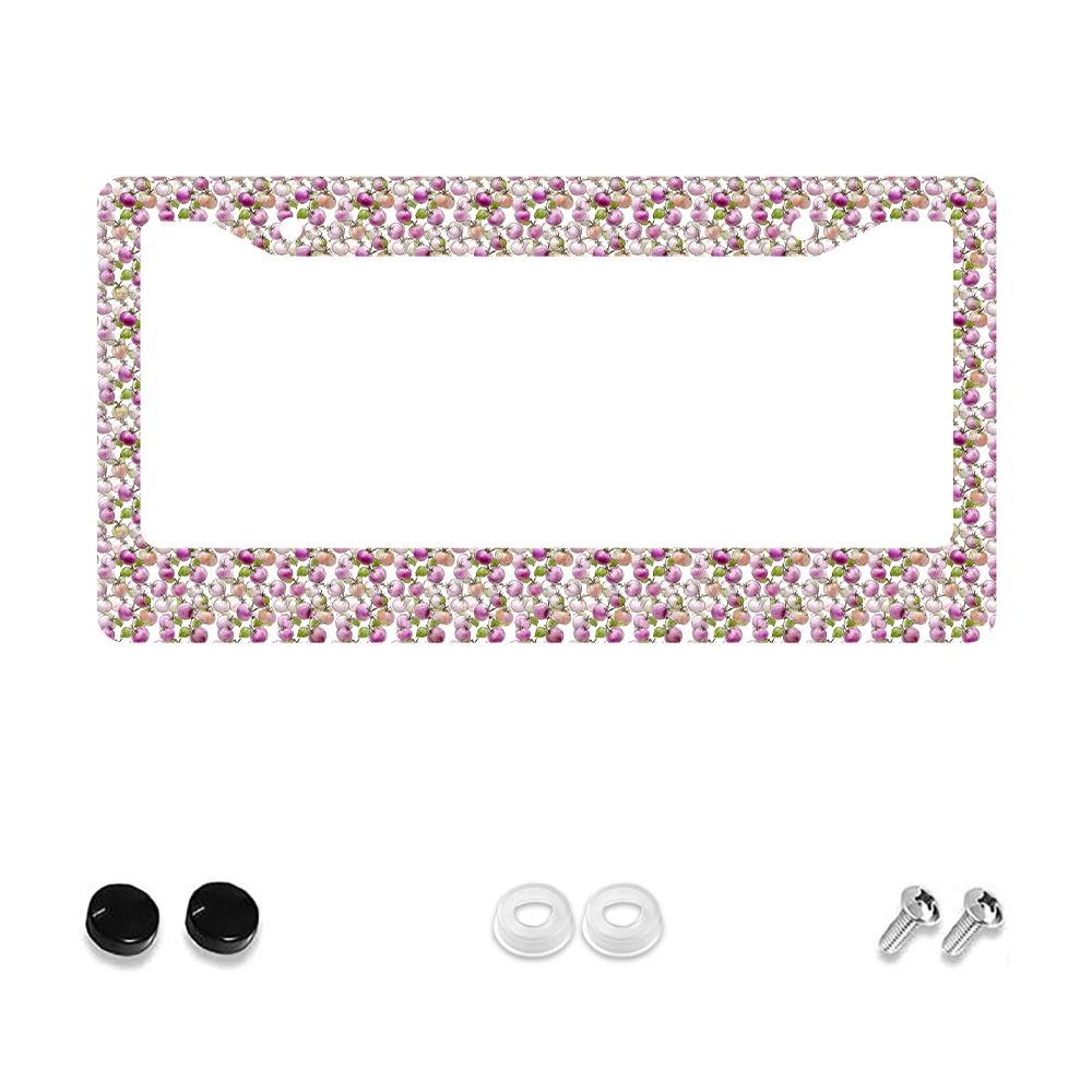 

1pc Purple Cherry Pattern 2-Hole License Plate Frame, Aluminum Material, 6x12 Inches with Screw Set, Retro Novelty Car Decorati