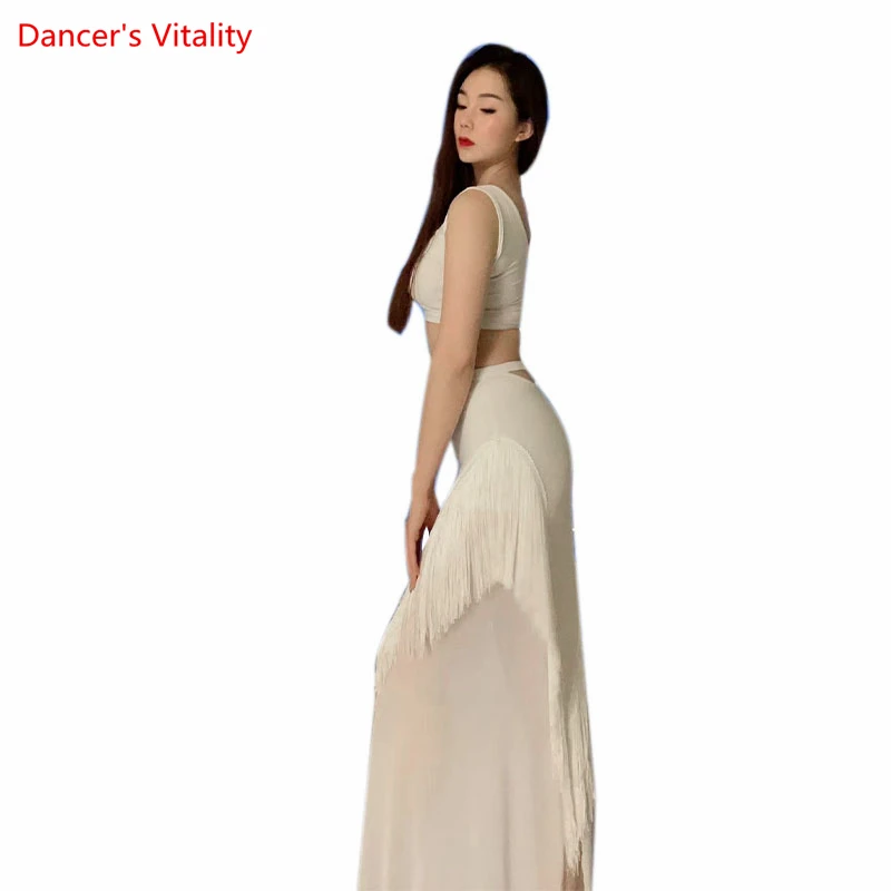 Belly Dance Costume Suit for Women Customzied Modal Sleeveless Top+tassel Skirt 2pcs Oriental Dance Clothes Bellydance Outfit