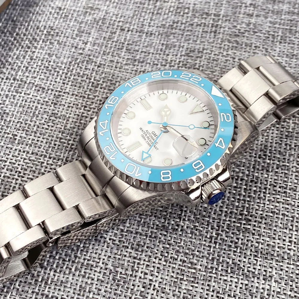 ที่กําหนดเอง 40mm Ice Blue Dial 200M กันน้ําผู้ชายนาฬิกา Selfwing NH34 GMT การเคลื่อนไหว 316L เหล็ก Diver นาฬิกาข้อมือเครื่องประดับ