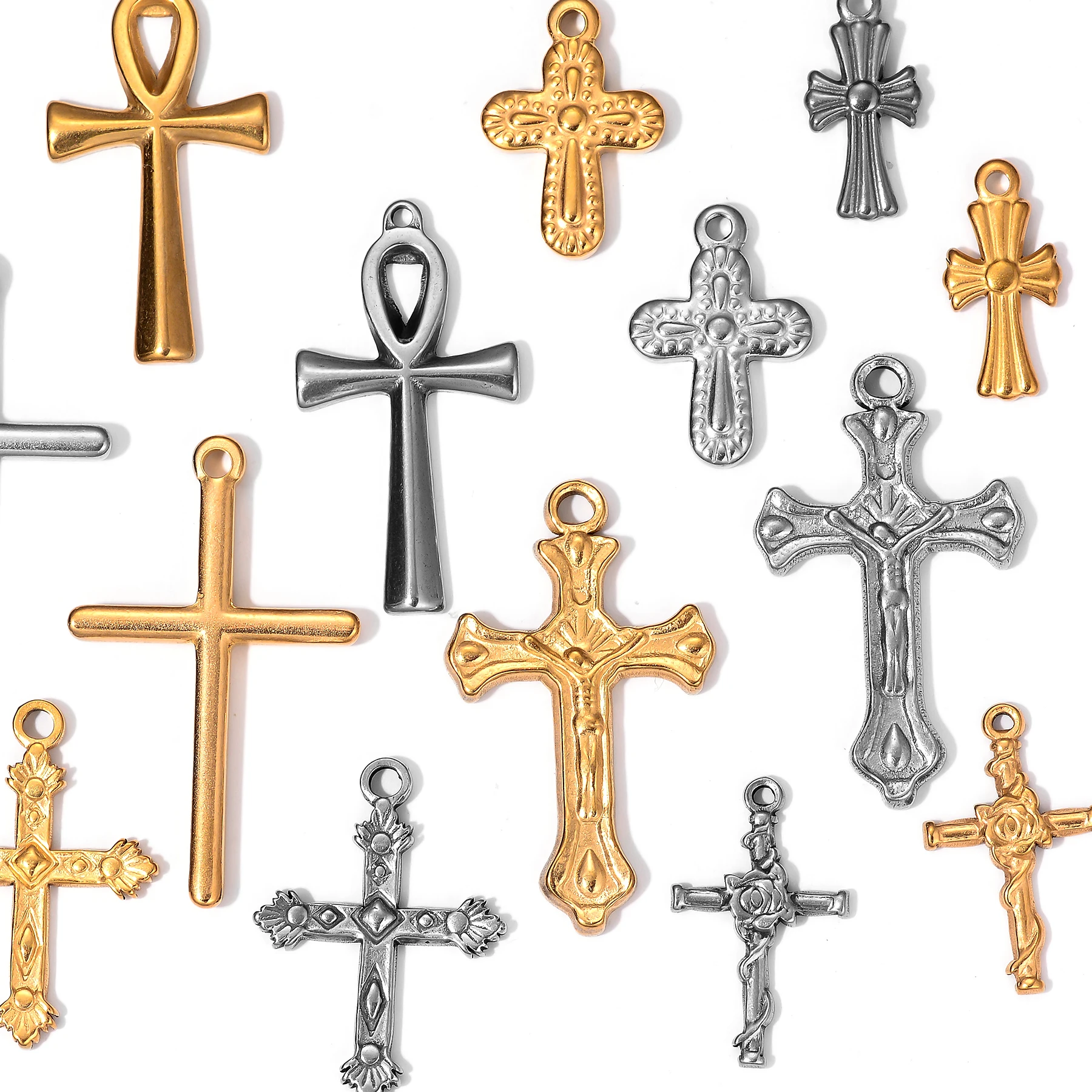 

10Pcs Cross Charm Religious Jesus Stainless Steel Pendant for DIY Earring Necklace Jewelry Making Supplies Accessories