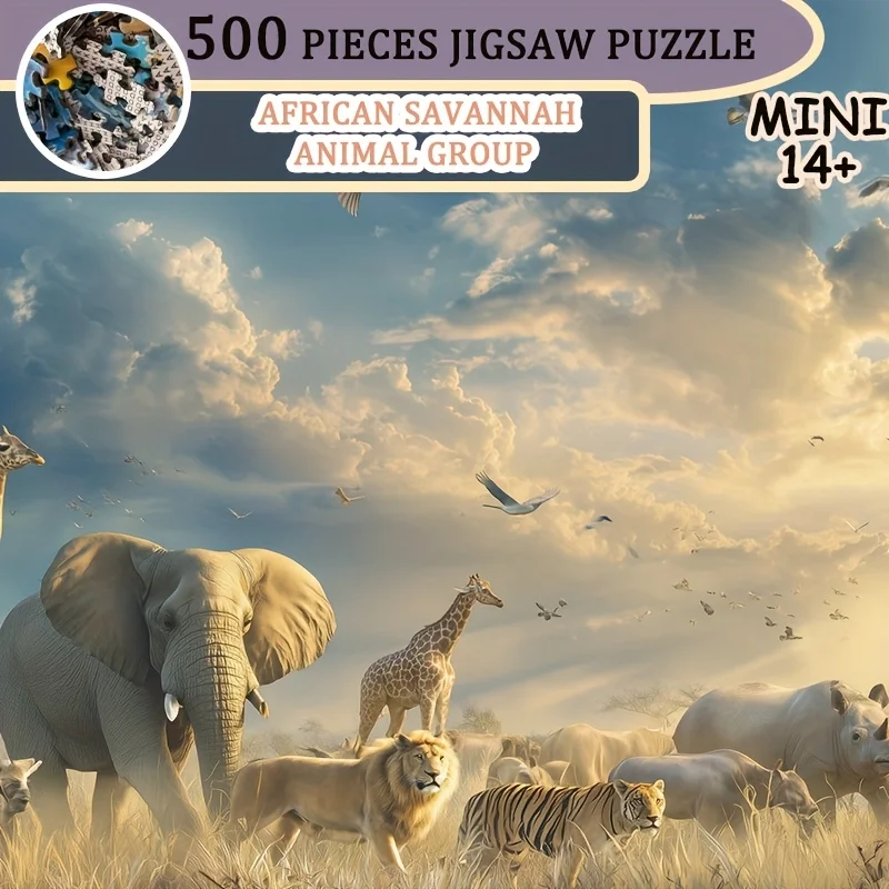 

Набор из 500 пазлов для взрослых с изображением африканских животных, 38x26 см (15x10 дюймов) - Трендовый подарок на Рождество 2025 года с праздничным декором в виде дикой природы