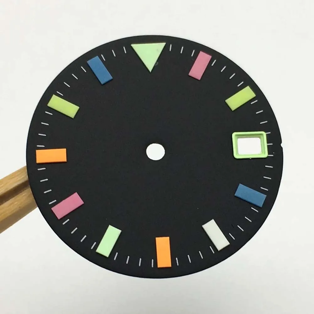 หน้าปัดนาฬิกาฆ่าเชื้อสีเรืองแสง28.5มม. NH35อุปกรณ์เสริมสำหรับนาฬิกาผู้ชายจอแสดงปฏิทินเคลื่อนไหว