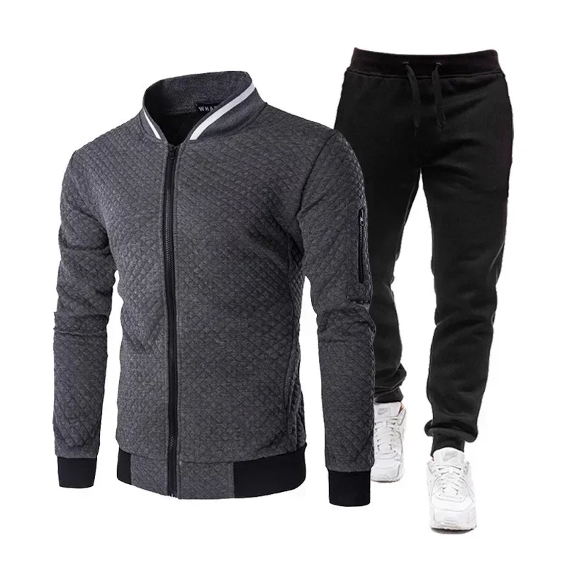 Uomo Casual Cardigan scozzese Set Tuta da baseball Cerniera Colletto in piedi Maglione Giacca monocromatica Primavera Autunno Moda Fitness 2023