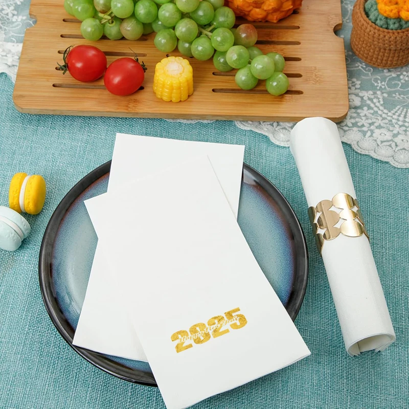 50Pcs  33×40CM  3-layer Gold foil napkin 2025 Happy New Year Celebration Festival Pop