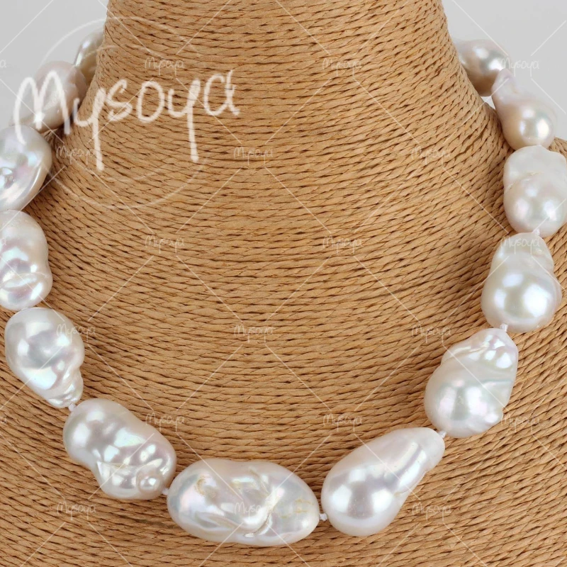 MYSOYA 14-16mm Large White Baroque Pearl Necklace,Suitable for Birthday/Anniversary/Wedding/Mother's Day/Father's Day Gift A0991