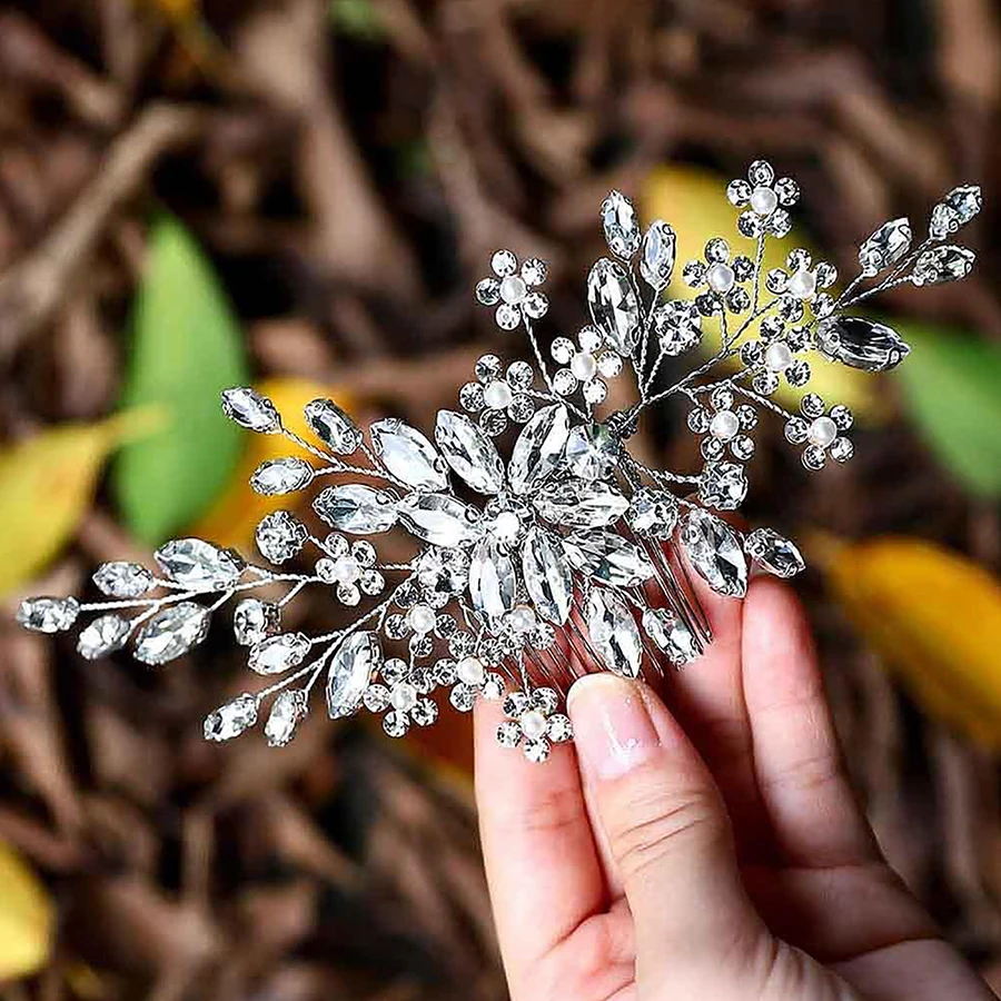 Bridal Wedding Hair Accessories Crystal Peals Hair Combs Wedding Hair Clips Accessories Jewelry Handmade Women Hair Ornaments He