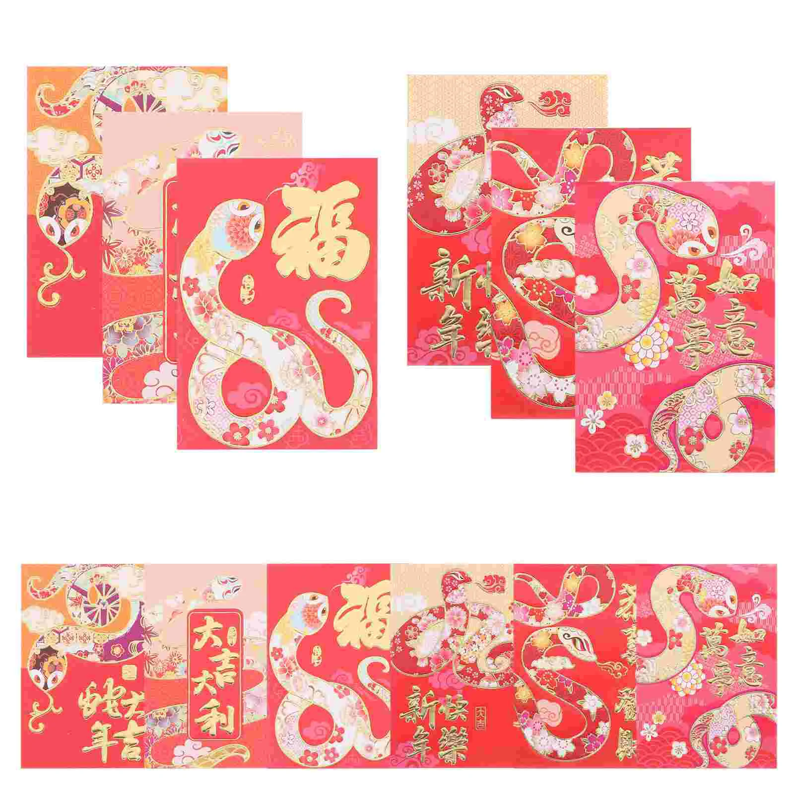 36 Pcs Spring Festival Red Envelope Lucky Money Pouches Bags Lunar Calendar Chinese New Year Cards Paper Snake