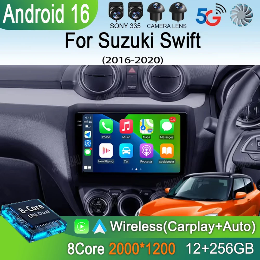 

Автомагнитола Android 16 для Suzuki Swift 2016-2020 с CarPlay, 2K экраном, мультимедийным плеером, GPS, стереосистемой, 2DIN головным устройством