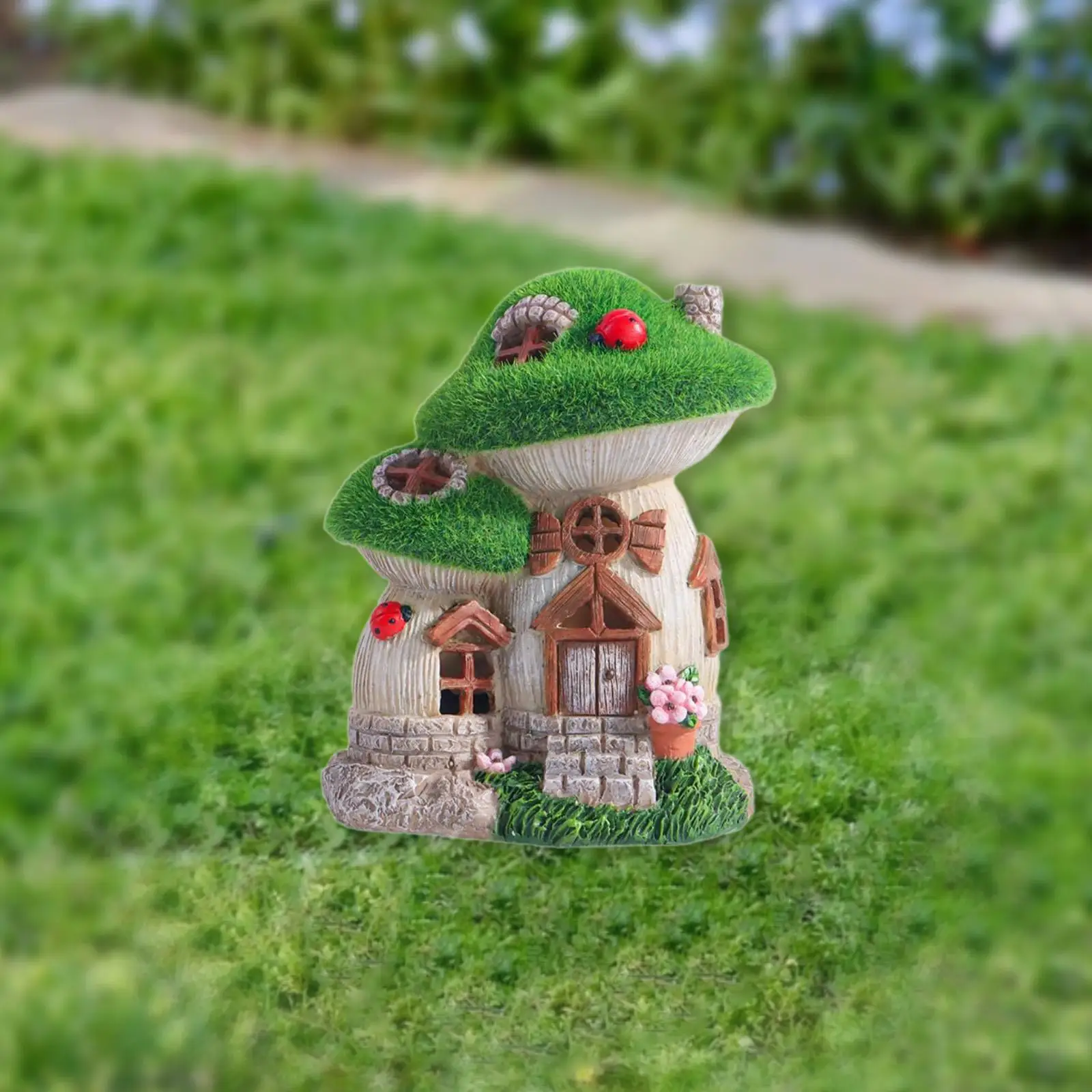 

Garden Mushroom House Statue with Solar Powered Light Creative Modern Sculpture Gift Resin Figurine for Yard Patio Lawn Outdoor