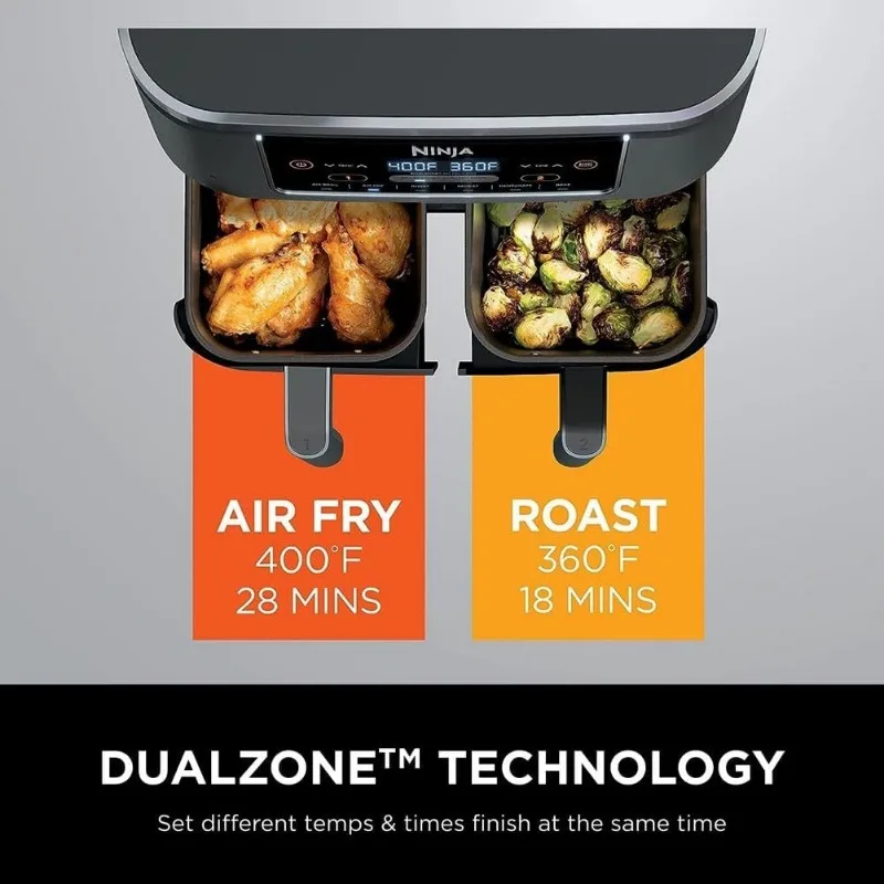 Ninja DZ201 Foodi 6-in-1 2-Basket Air Fryer with DualZone Technology, 8-Quart Capacity, and a Dark Grey Stainless Finish