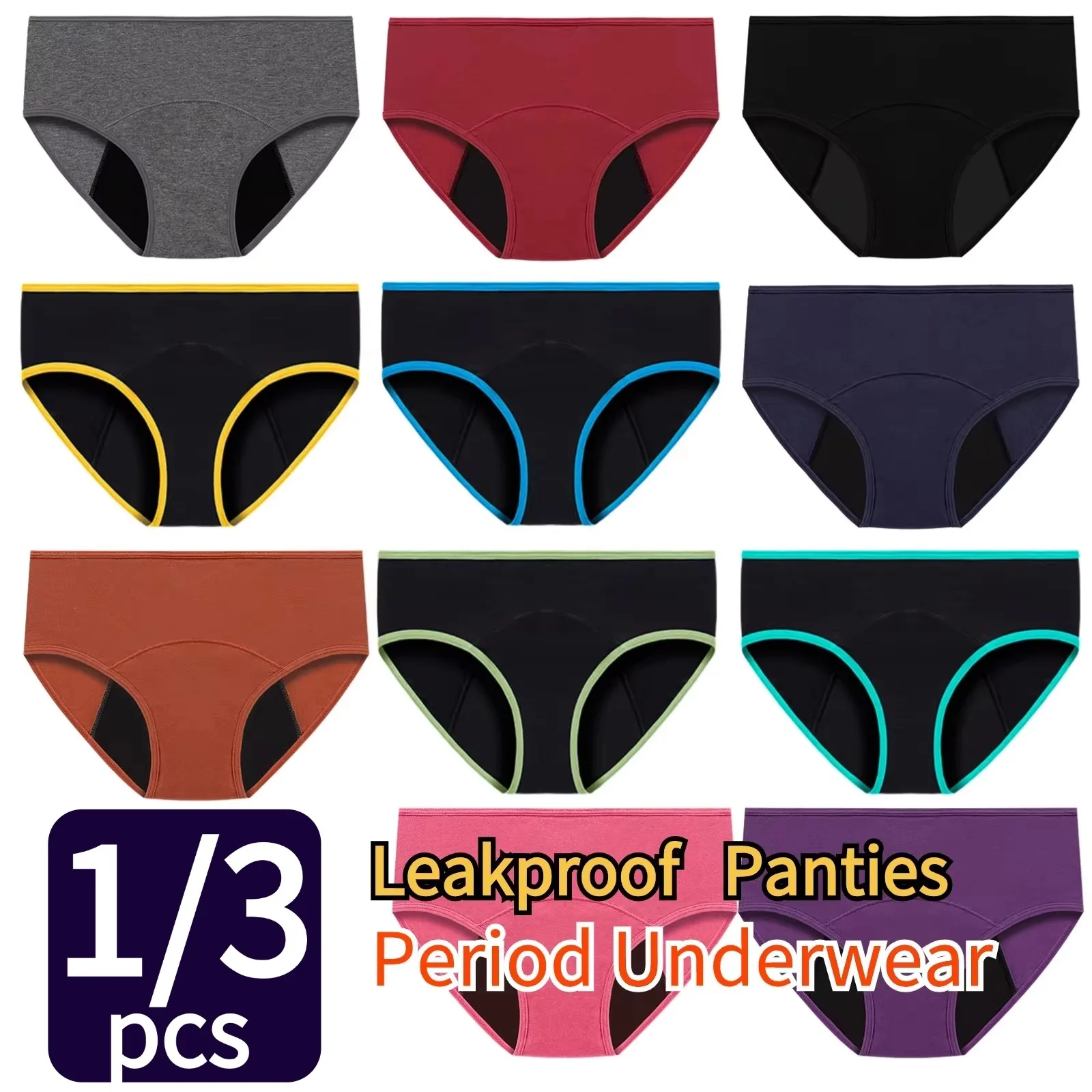 1/3pcs Menstrual Period Underwear for Women Mid Waist Postpartum Ladies Panties Menstrual Leakproof Bikini Bottoms Briefs Girls