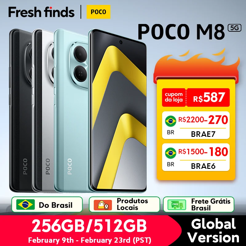 【Estreia Mundial】POCO M8 5G Celular Versão Global Snapdragon®  6 Gen 3 50MP Câmera 6,77" tela AMOLED 120Hz 5520mAh 45W NFC