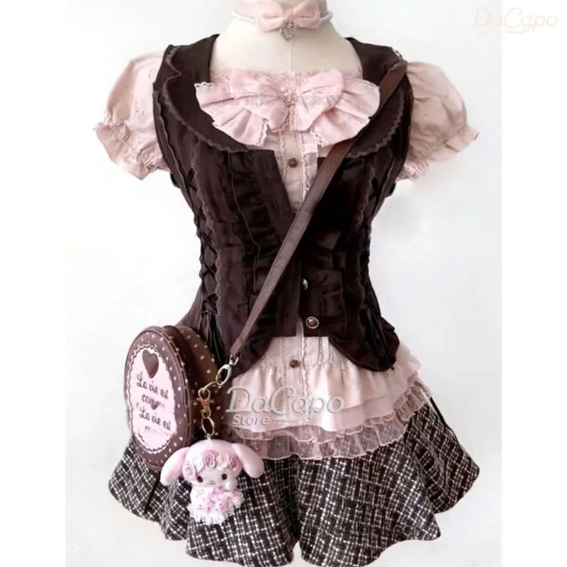 NANA Rococo Style Komatsu Nana Cosplay Costume Pink Date Outfits Vintage Sweet Retro 4pc Set Waistcoat Mini Skirt Shirt Camisole view 4