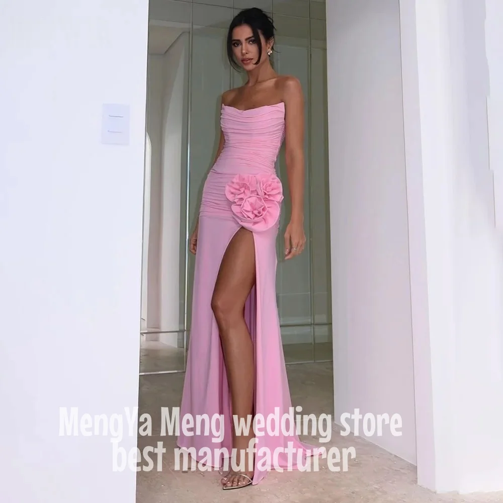 ZHUISHU ชีฟองชุดราตรีชุดราตรี 3D ดอกไม้ชุดราตรีจีบชุดพรรคอย่างเป็นทางการ Vestidos De Noche ที่กําหนดเอง