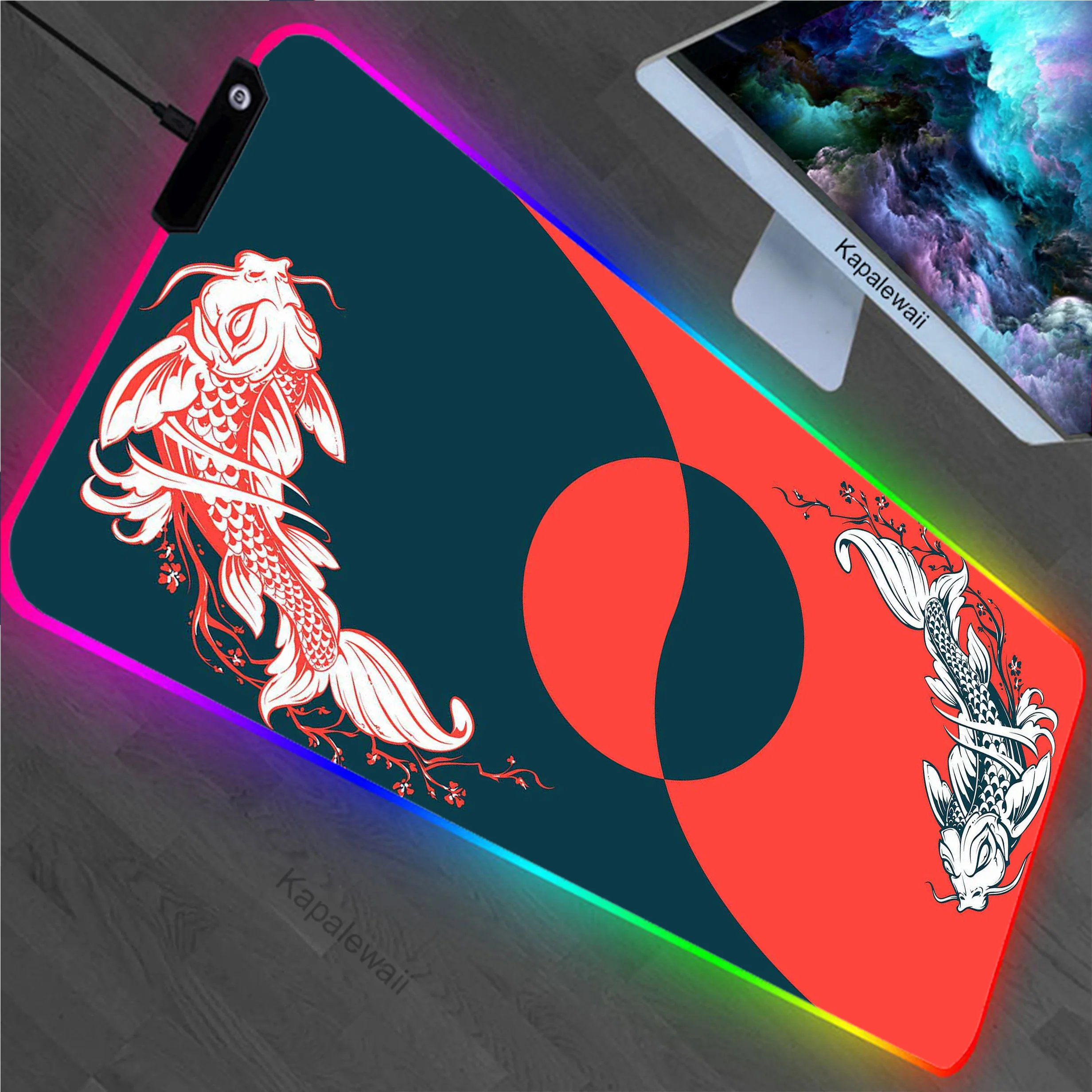 

Japanese Koi RGB Large Mousepad LED Game Mouse Pad Notebook Gamer Mouse Mat Gaming Accessories Keyboard Pads Speed Desk Mat