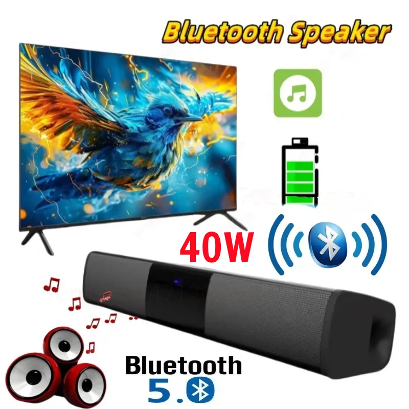 

40W Soundbar TV Portable Bluetooth-compatible Speaker Sound Bar Wireless Column Home Theater Sound System RCA AUX For TV PC