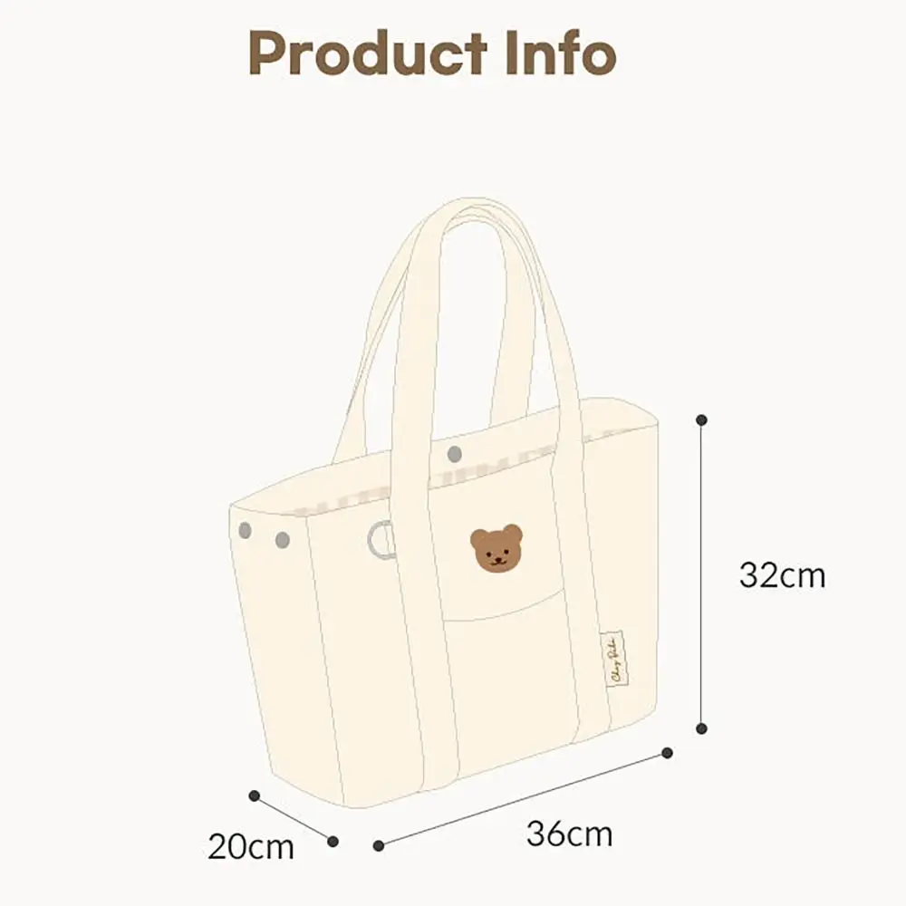 Korean Style Tote Bag Women Bag Canvas Bucket Handbags Large Capacity Bear Embroidery Stroller Hanging Bag