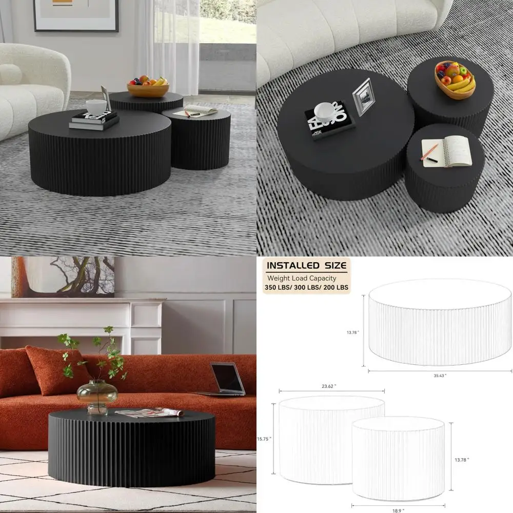 

Современный круглый журнальный столик из трех предметов черного цвета с круглым деревянным дизайном