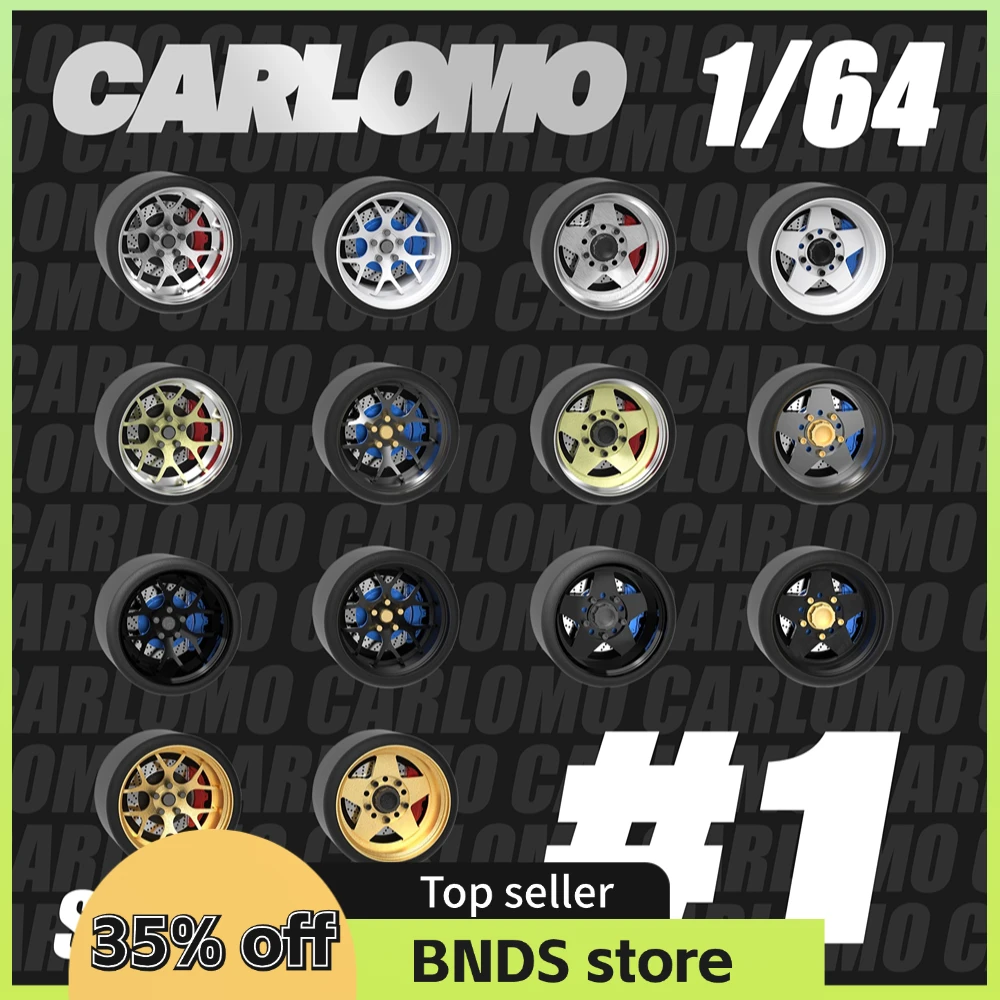 Carlomo 1/64 S-Class Model Car Wheels With Rubber Tires Brake Disc Assembly Rims Refitting Parts for Model Vehicle 4pcs Set