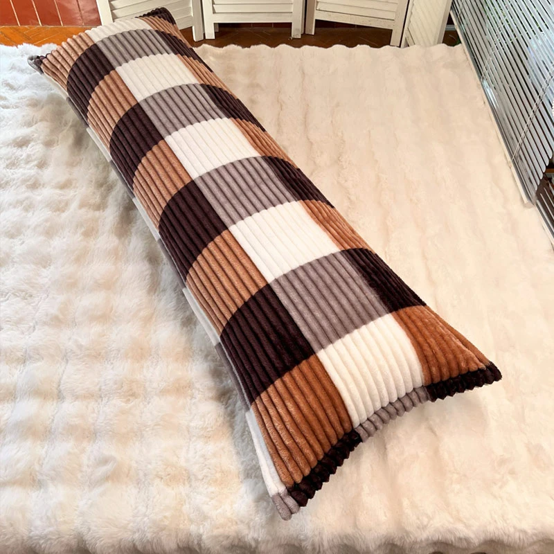 

Autumn Winter Warm Velvet Flannel Pillowcase Plush Striped Pillow Case 120/150/180cm Thicken Couple Long Pillow Cover