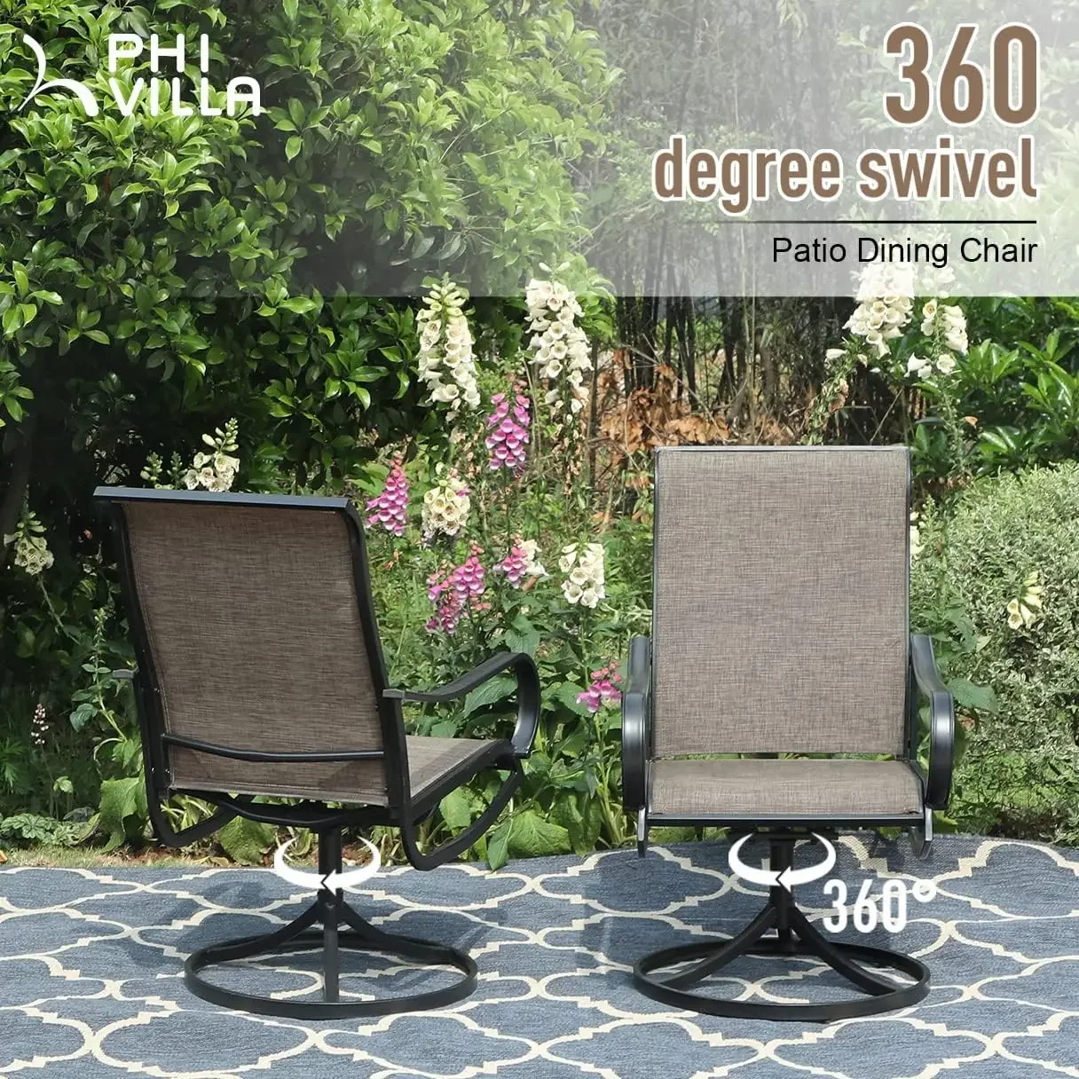 

Patio Dining Set 5 Piece, 4 Breathable Textilene Swivel Patio Chairs and 1 Round Metal Table with 1.57" Lawn Garden