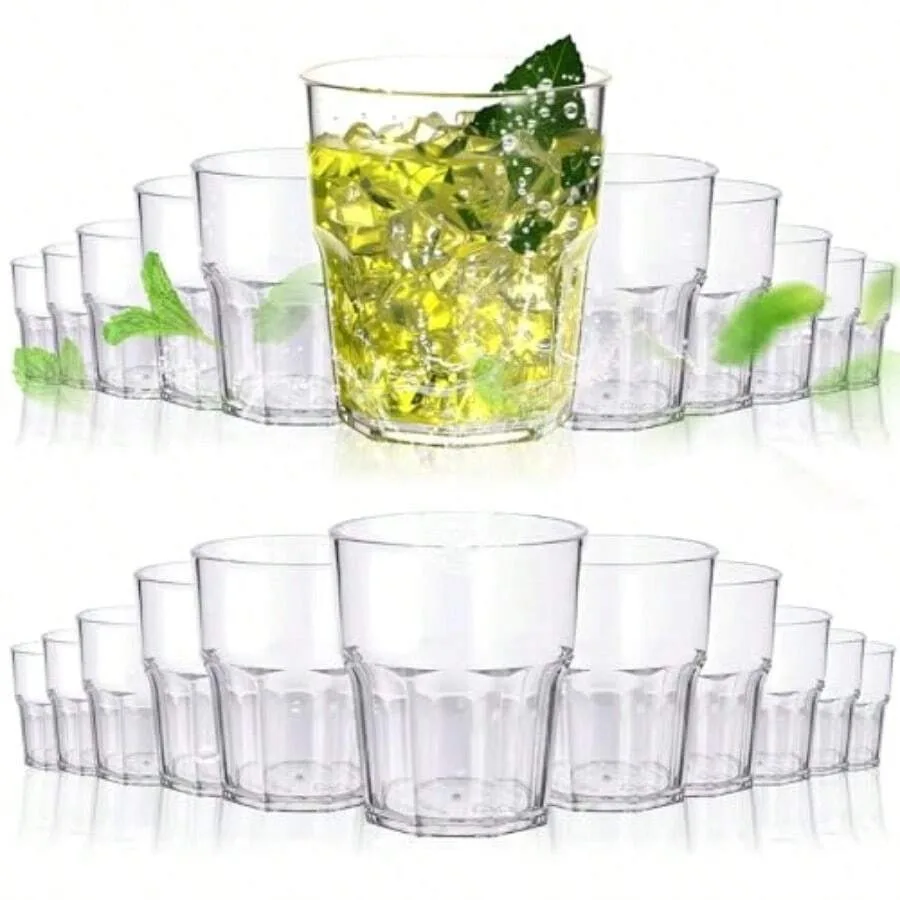

B24 Pack Clear Plastic Drinking Glasses 8 Oz Shatterproof Stackable Reusable Water Cups Unbreakable Tumblers For Juice Water Be
