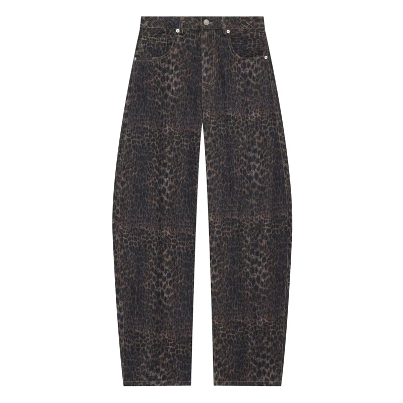 Damenhose mit Leopardenmuster, Damenjeans mit mittlerer Bundhöhe, braune, Vintage-Jeans mit weitem Bein für Damen, lässige Jeanshose, Streetwear. – Detail 8