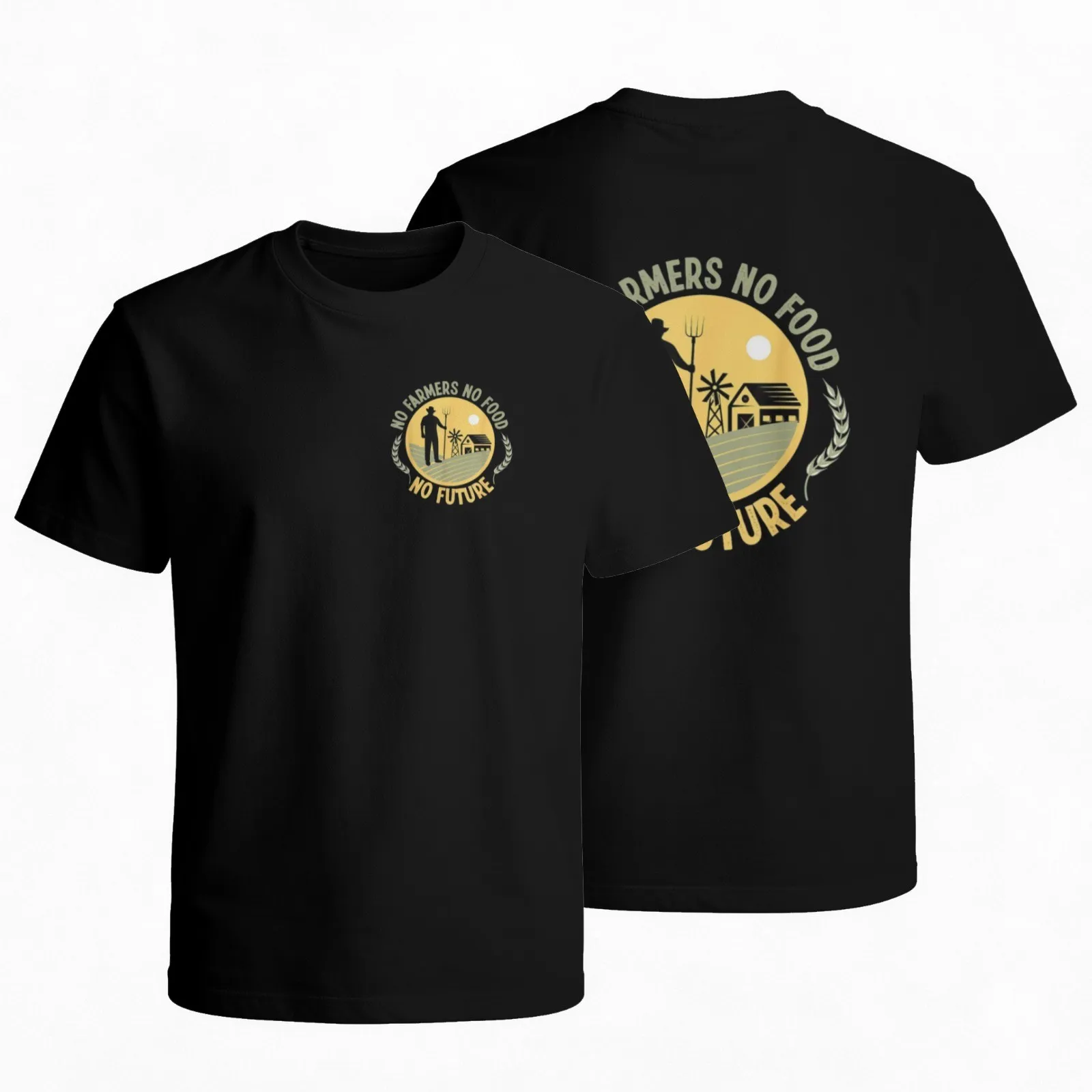 No Farmers No Food No Future Graphic Short Sleeve T-Shirt Breathable Cotton Crew Neck Tee Double Sides Print