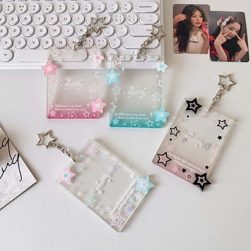 

With Keychain Korean Style Card Holder Polaroid Photo Card Case Student Card Cover Acrylic Pendant ID Card Holders Girls Gift