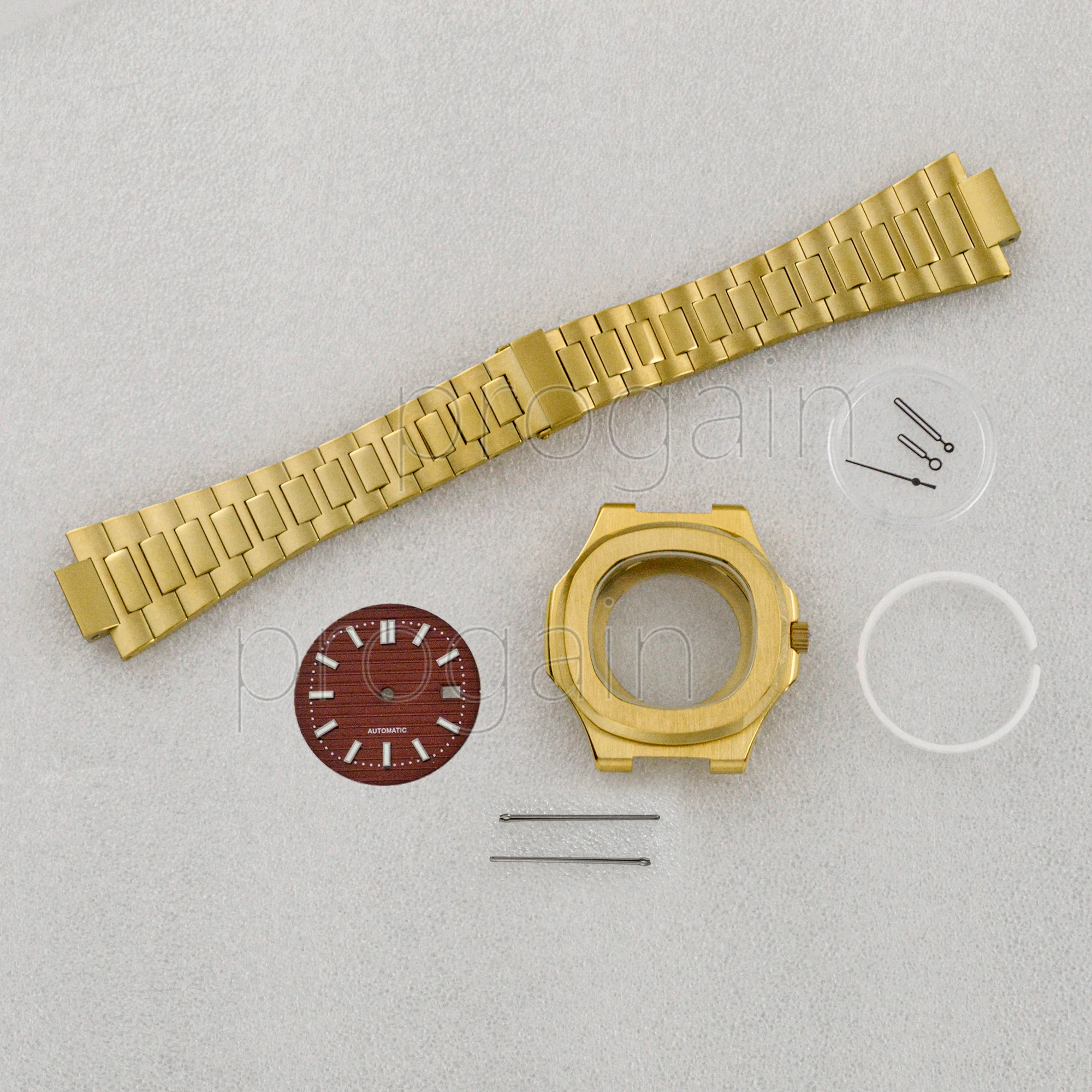 41mm Stainless Steel Gold Case Watchband Watch Dial Hands Parts For Nautilus NH35 Automatic Movement Accessories