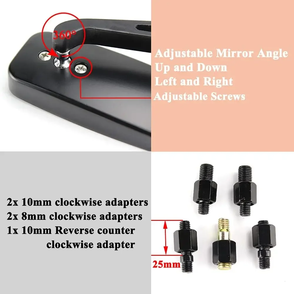 Motorcycle Handlebar Rear View Mirrors Rectangle Black Square Smoke Blue Glass 8mm/10mm Universal Side Mirror Mobike Accessories