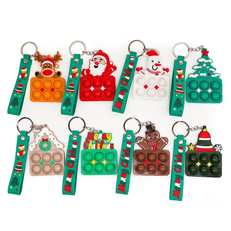 

1Pcs Mini Pop Bubble Keychain Christmas Simple Dimple Fidget Toys Stress Relief Toy Pendant Santa Keychain for Christmas