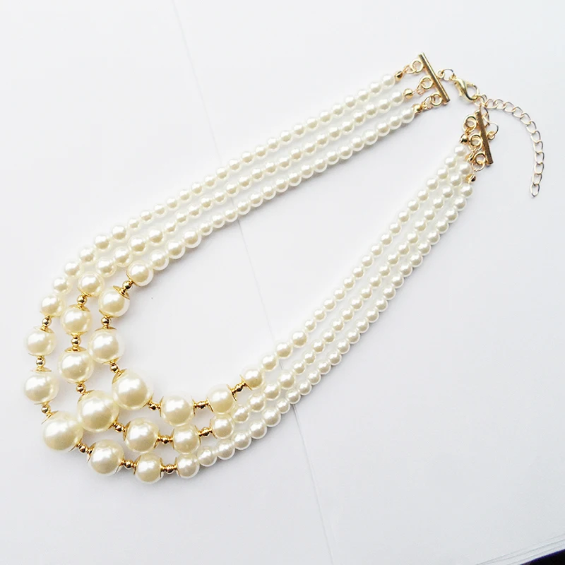 tiki  по 1 грн все New Style 3 Layers Strand Handmade Short Pearl Necklace 3R Pearl Beads Neck Clavicle Necklace For Women