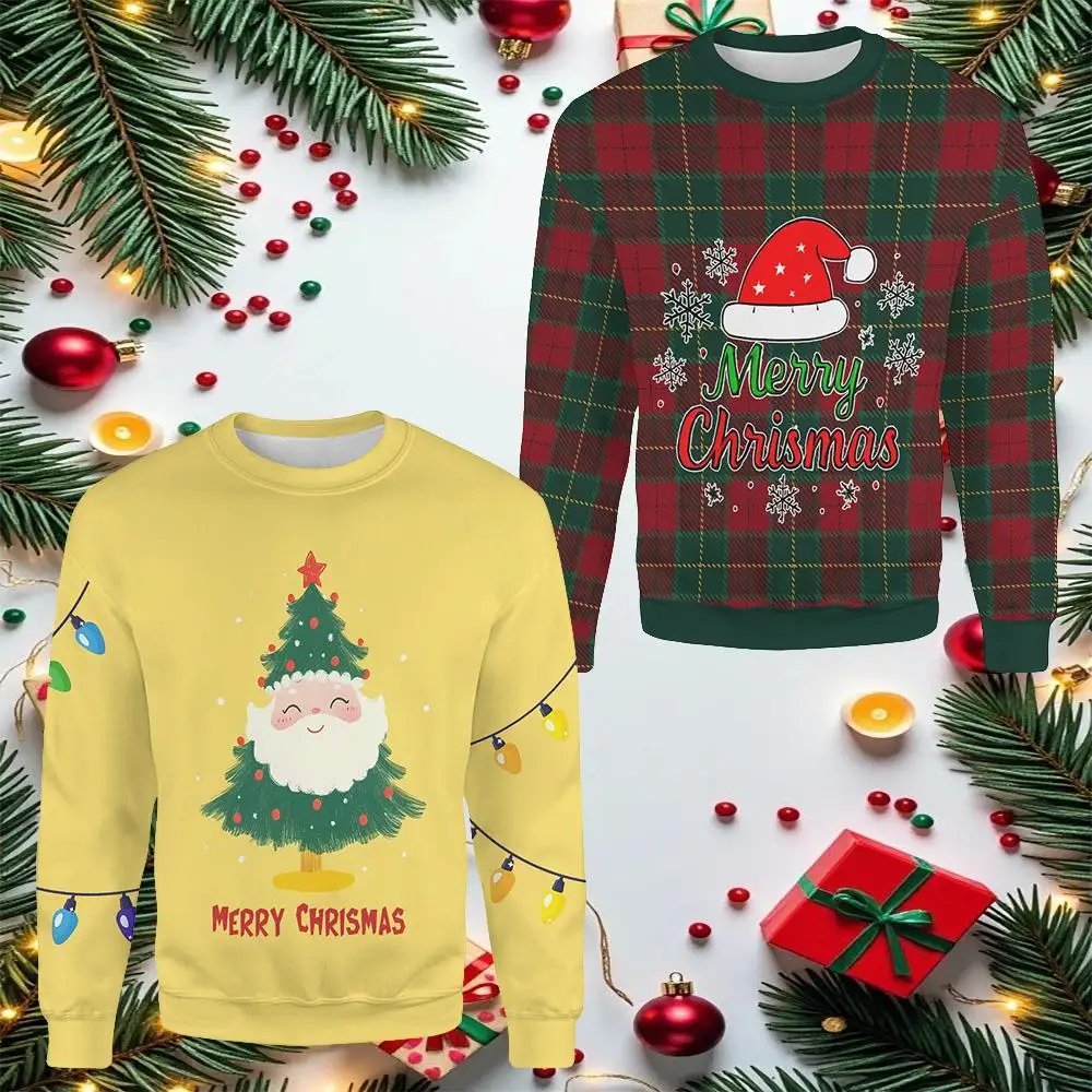 

Christmas Sweatshirt Mens Womens O-neck Long Sleeves 3D Print Cute Graphic Pullover Tops Unisex Winter Warm Casual Sweatshirts