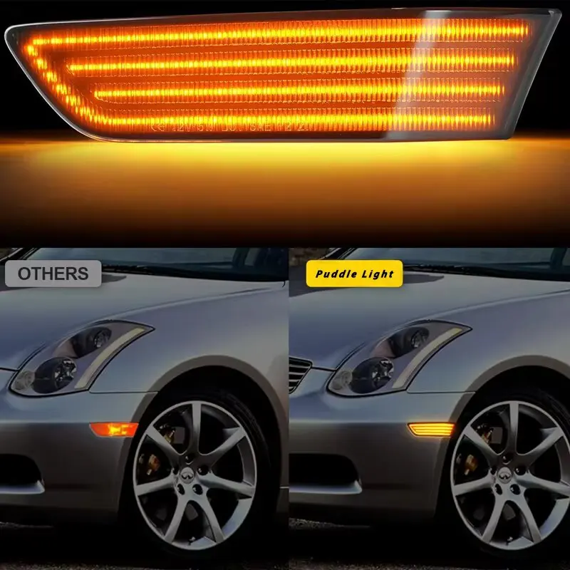 For Infiniti V35 G35 2003-2007 Front Bumper Side Marker Light Left Right Turn Signal Indicator Smoked Lens
