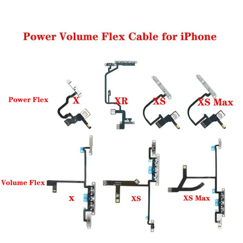 Power On Off Flex Cable For iPhone X XR XS Max Switch Control Volume Button with Metal Replacement Parts