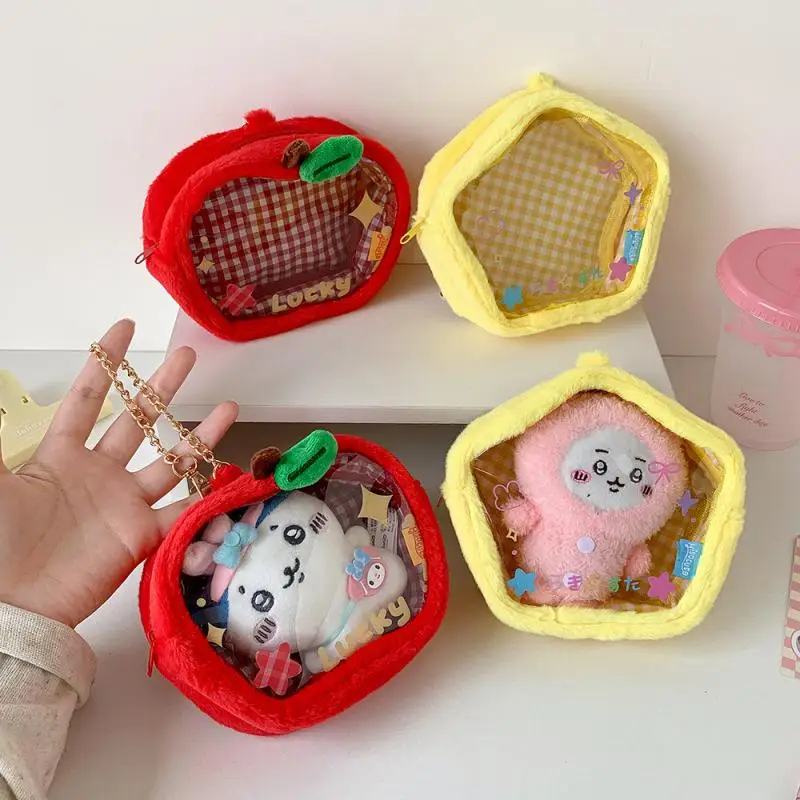 1 pièce Mini sac de rangement organisateur pomme étoile en peluche Itabag mignon porte-monnaie pochette porte-clés portefeuille jouet Transparent