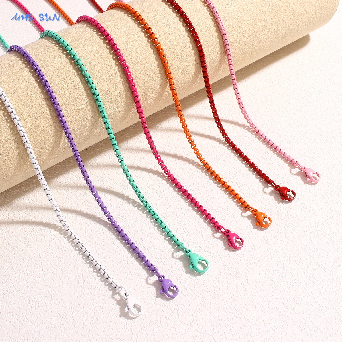 

SUNSLL Classic Candy Colorful Stainless Steel Necklaces Charming 2.8MM Box Chain For Women Girl Anniversary Party Jewelry Newest