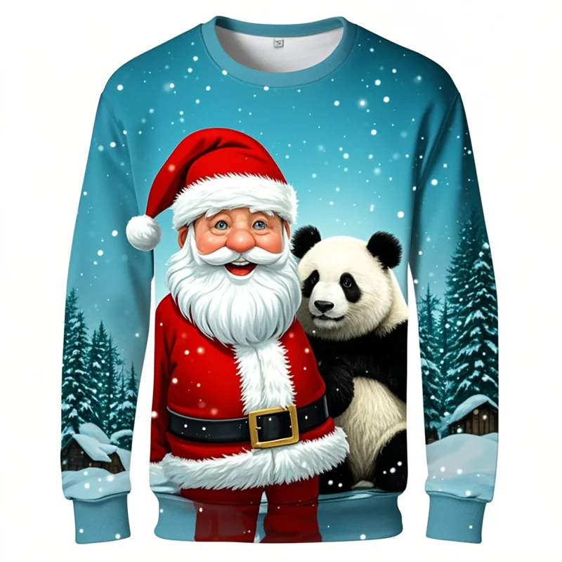 Cute Santa Claus Panda Graphic Sweatshirts Kawaii Aniaml Unisex Ugly Christmas Sweater Casual Female Pullovers Boy Streetwear