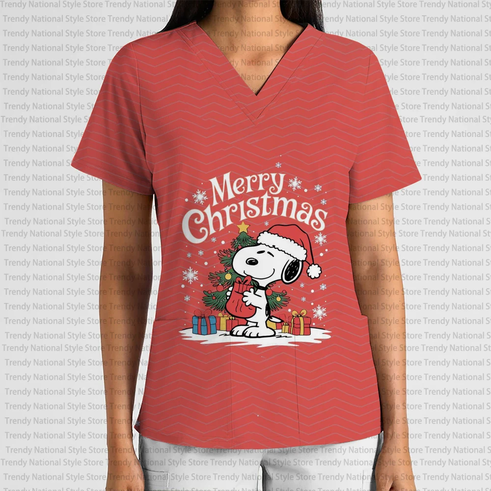 الصيف التمريض موحدة عيد الميلاد مرحبا كيتي الأسنان سبا الحيوانات الأليفة متجر المرأة تي شيرت المرأة ممرضة موحدة الخامس الرقبة طباعة فرك #3