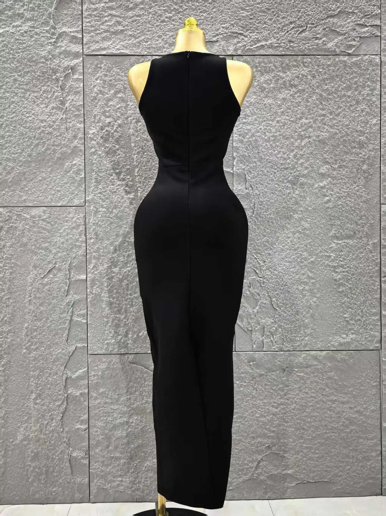 أعلى جودة المرأة أكمام مثير ثقوب المفتاح التسلق الماس Bodycon فستان طويل ضمادة مساء حفلة احتفال فستان كوكتيل