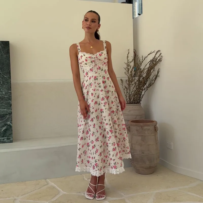 Abito da donna in pizzo stile francese - Abito lungo sexy con spacco aderente con scollo a V e ritagli laterali e accento in vita