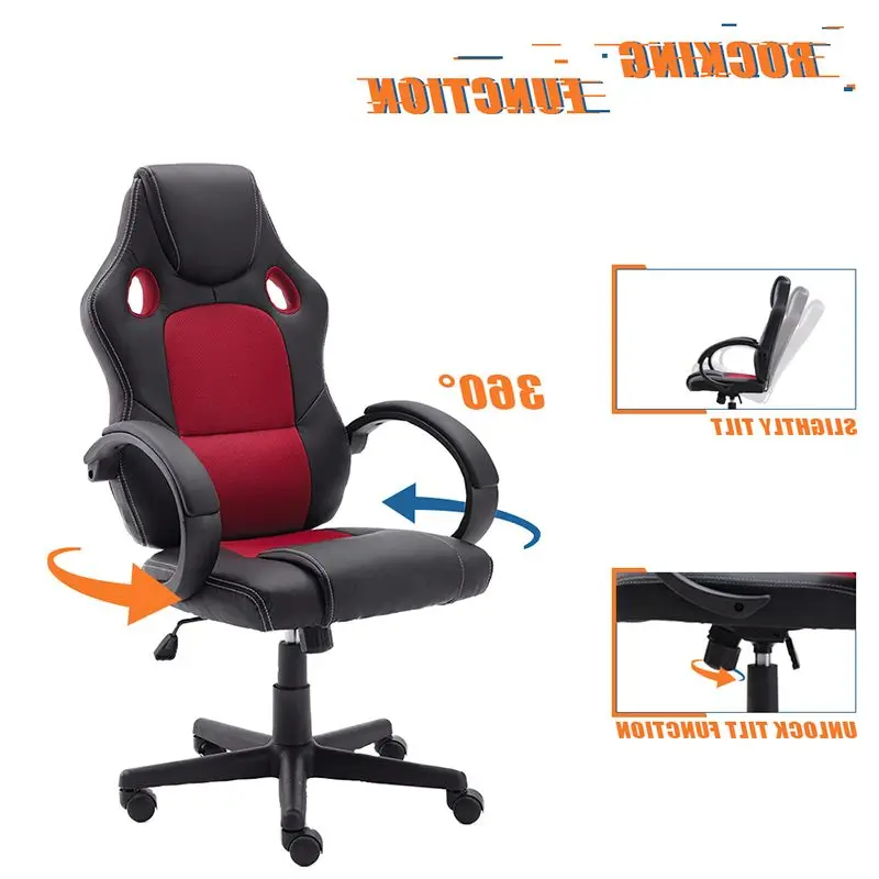 Silla de cuero PU para juegos, sillón de ordenador reclinable, de oficina, giratorio, nuevo