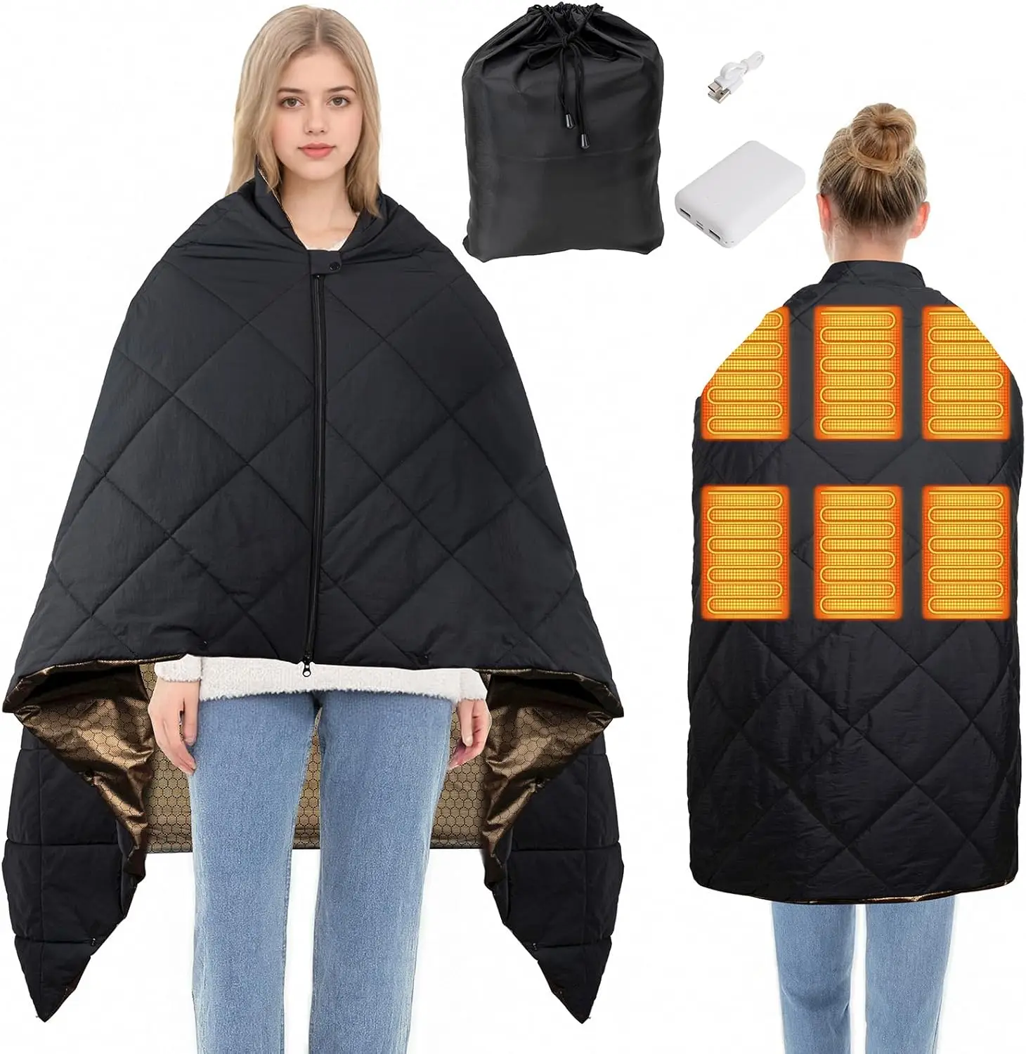 

Cordless Heated Blanket with 10000mAh Power Bank, 6 Heating Zones for Camping and Travel