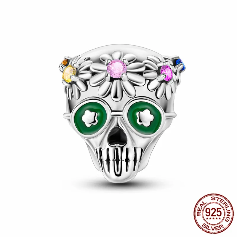 

S925 Sterling Silver Skull Head Pendant Bead, suitable for DIY handmade bracelets, a perfect jewelry gift for women.