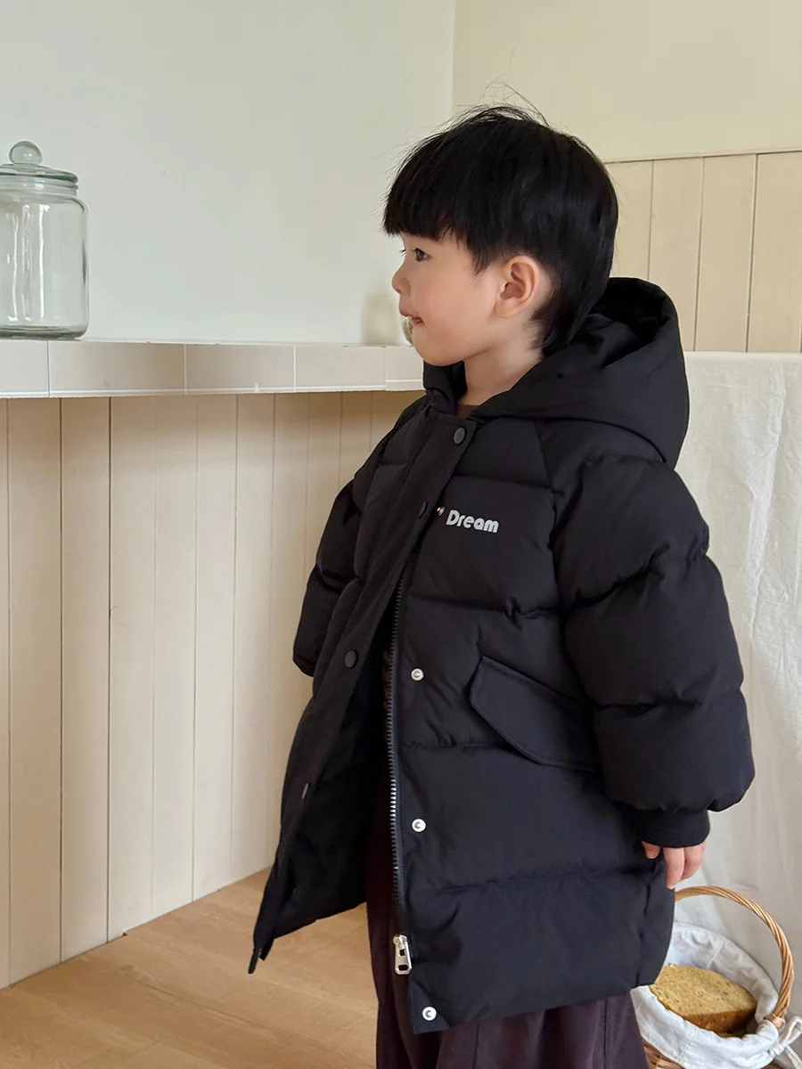 

Boys Girls Mid-Length Padded Coat, Hooded Quilted Down Jacket with Thick Filling, 2025 New Fashion Warm Casual Winter Outerwear