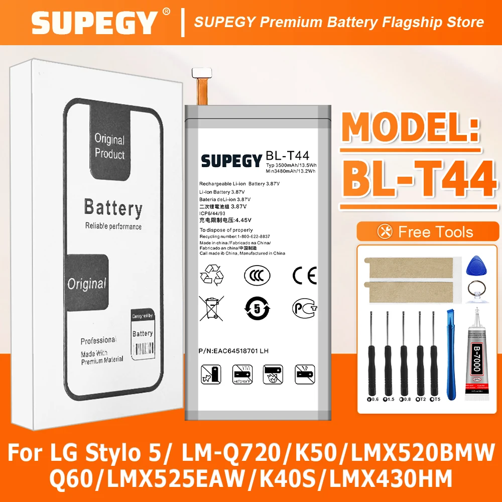 100% New High Quality BL-T44 Battery For LG Stylo 5/LM-Q720/K50/LMX520BMW/Q60/LMX525EAW/K40S Replacement Battery Bateria+Free To