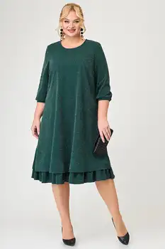 Lantejoulas plus size vestido 3/4 manga plissado hem elegante em torno do pescoço mãe da noiva vintage casual solto midi vestido 2024 moda
