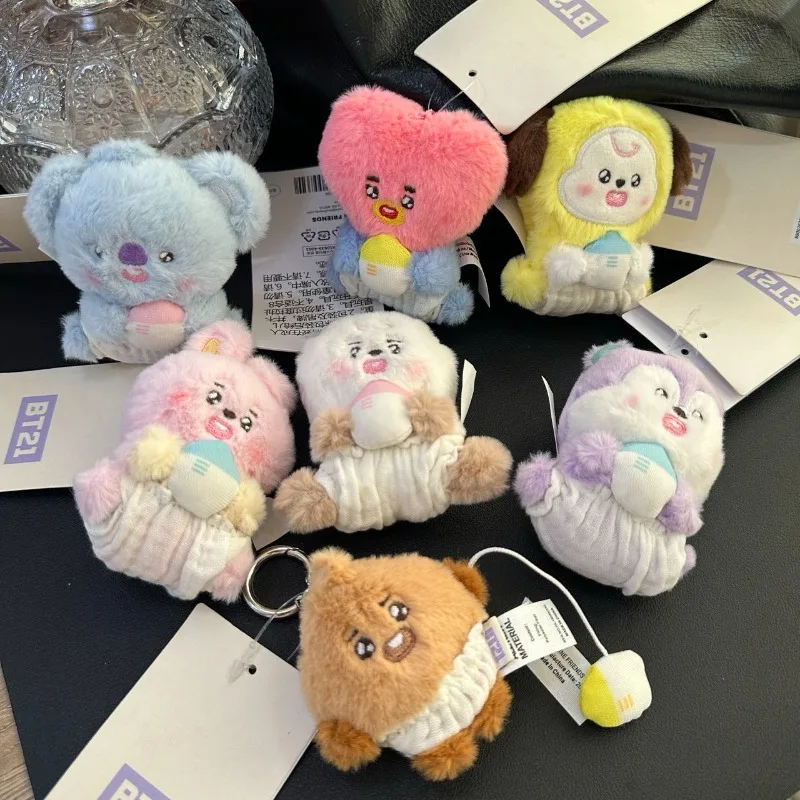 جديد BT21 مصاصة سلسلة صغيرة كوكي رجالي مجموعة أفخم دمية فتاة المدرسية قلادة مانغ الديكور لطيف تاتا المفاتيح دمية هدية